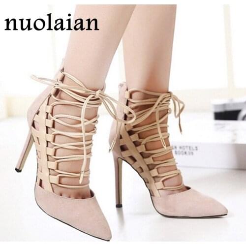 11CM Brand Womens Black Shoes Summer High Heel Sandals Faux Suede Leather Pumps Woman Pointed Toe High Heels Lady Wedding Shoes