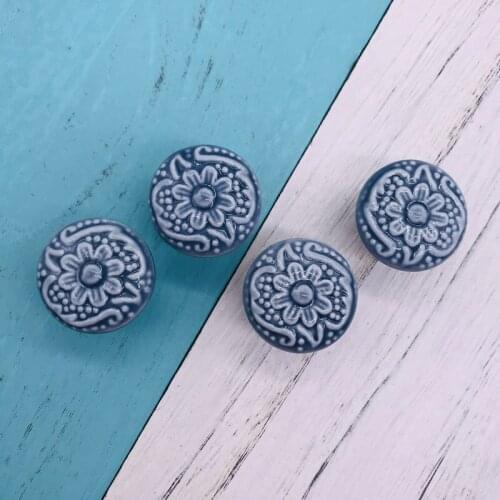 Grey-Blue Knobs Ceramic Drawer Handles Pulls for Kitchen Furniture Cabinet Wardrobe Cupboard Door knobs, Pack of 8