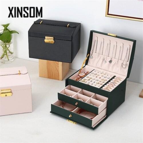 XINSOM Jewelry Box Organizer Multicolor Three Layers High Capacity Necklaces Earrings Rings Bracelets Jewelry Storage Box Casket
