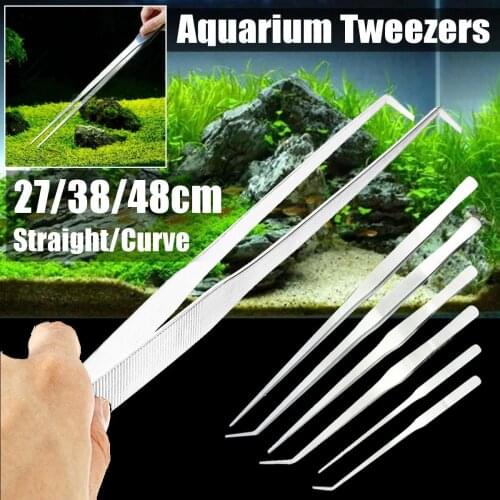 Straight Curved Tweezer Scissor Algae Scraper Stainless Steel Aquarium Plant Tools 27/38/48cm Straight/Curve Tweezer Aquarium
