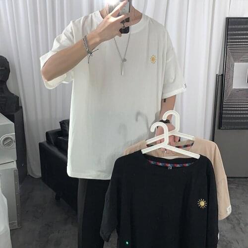 Streetwear Fashion T Shirt Men Summer Casual O Neck Loose Short Sleeve T Shirts Cotton Embroidery Top Tees 4XL 5XL