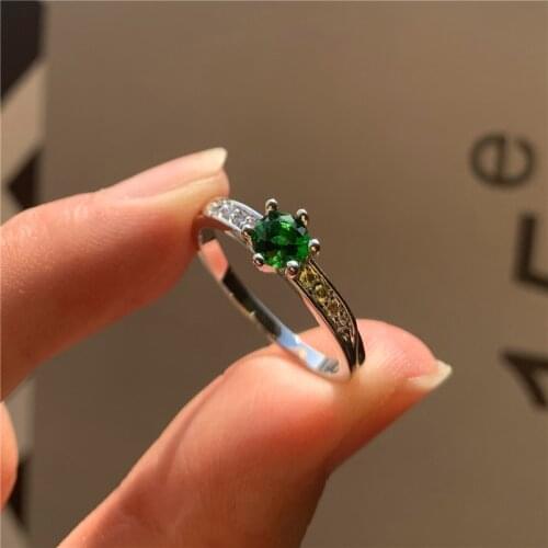 Vintage Female Green Crystal Stone Jewelry Classic Silver Color Wedding Rings For Women Simple Round Zircon Engagement Ring