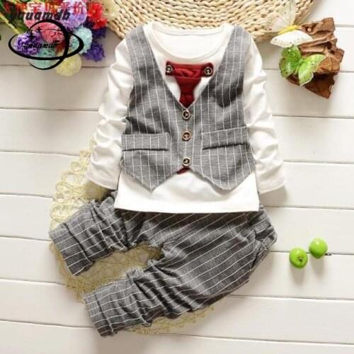 Yauamdb Kid Sets Summer Boy 3-4y T-Shirts+Pants 2pcs Suits Cotton Bowknot O-Neck Striped Childrens Clothes Y33