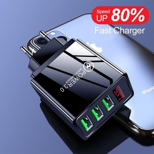 3Ports USB EU/US Plug LED Digital Mobile Charger Travel Wall Quick Charge 3.0 For iPhone12 Pro Max Xiaomi Samsung Tablet Charger