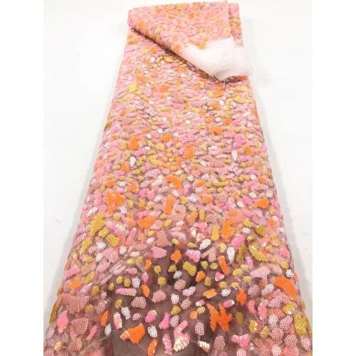 Hot Sale African Mesh Lace Fabric Nigeria Tulle Embroidery Sequins Craft Sewing DIY Party Bridal Wedding Dress 5 Yards Wholesae