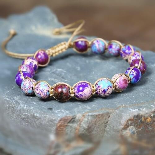 8mm Handmade DIY Women Braided Yoga Friendship Bracelet Bangle Bohemian Emperor Stone Beads Charm Warp Bracelet
