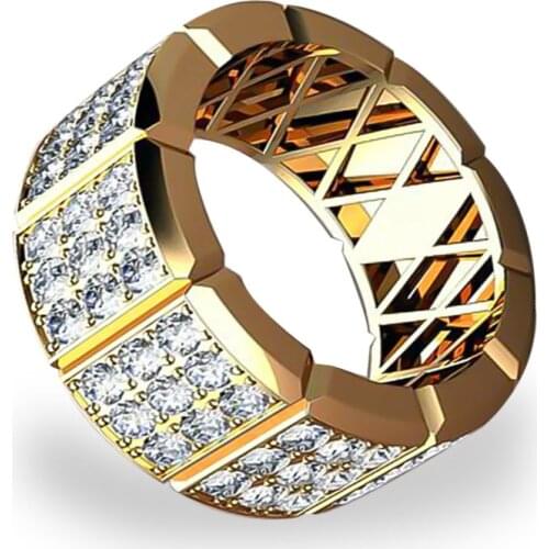 Hot Sale Golden Color Full White Cubic Zirconia Crystal Rings for Women Temperament Fashion Wedding Party Jewelry Accessories