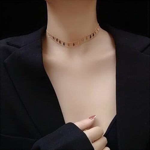 Choker Necklace for Women Square Rhombic 2-Layer Neck Chain Stainless Stee Accessories Gold Rose Gold Silver Color Jewelry GN354
