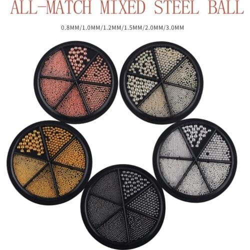 1 Box Mixed 6 Sizes of Small Metal Stainless Steel Balls Art Rhinestones Caviar Beads Pearls Black Gold Silver Ball Decorations