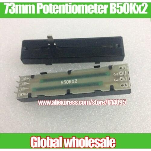 1pcs 73MM Mixer Mixing Station Straight Slide Potentiometer B50Kx2 / Dual 2-Channel Fader Handle Length 15MMD
