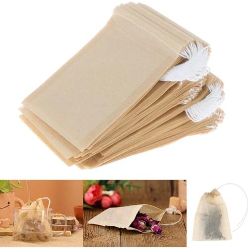100PCS Tea Bag Filter Paper Bags Heat Seal Teabags Tea Strainer Infuser Wood Drawstring Tea Bag for Herb Loose Tea 7cm*5cm