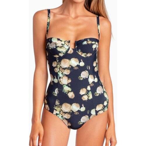 2019 Sexy One Piece Swimsuit Women Swimwear Print Bodysuit Crochet Bandage Sexy Hoho Print Bodysuit V Neck