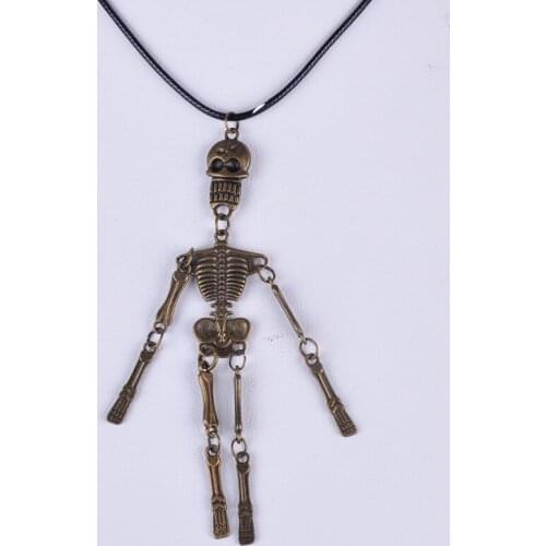 22*98MM Vintage bronze antique skull skeleton pendant necklace women wax cord rope necklace jewelry fashion alloy jewellery