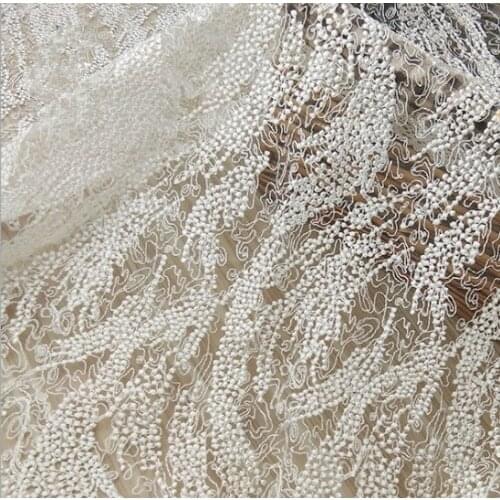 3Yards White Embroidered Wedding Lace Fabric 3D Polyester Embroidery Quality Tulle Mesh lady dresses gowns making Fabric