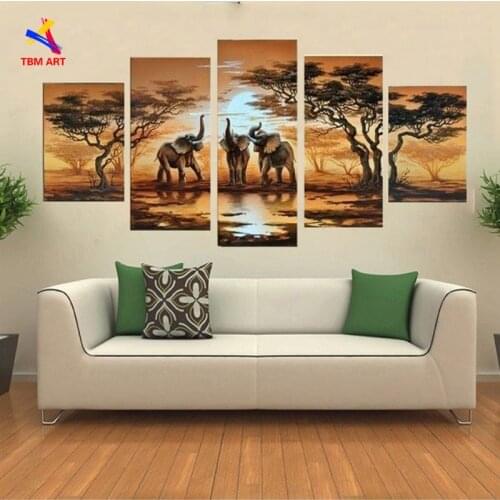 African Elephant Landscape Canvas Painting Art 100% Handmade Modern Abstract Oil Painting on Canvas No Framed Decor JYJLV237