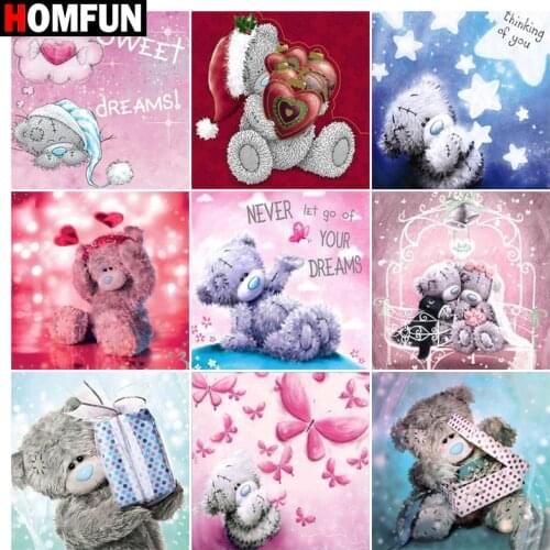 HOMFUN Diamond Painting Full Square/Round Diamond "Bear gift cartoon" Pattern Embroidery Cross Stitch 5D Rhinestone Painting
