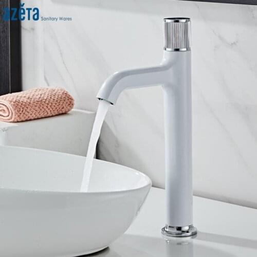 Azeta New Design Bathroom Faucet White Brass Basin Mixer Hot and Cold Water Tap Single Hole Basin Faucet Crane Sink Tap AT7106HW