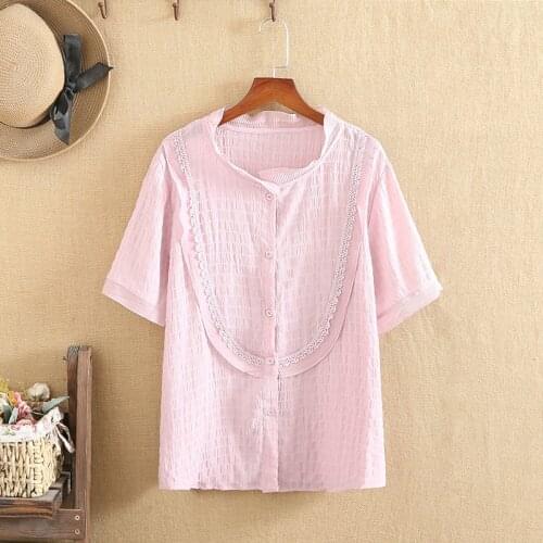 Plus Size Shirt For Women O-Neck Cotton Fabric With Natural Pleated Texture Short Sleeves Lagre Size Summer Tops For Fatwomen