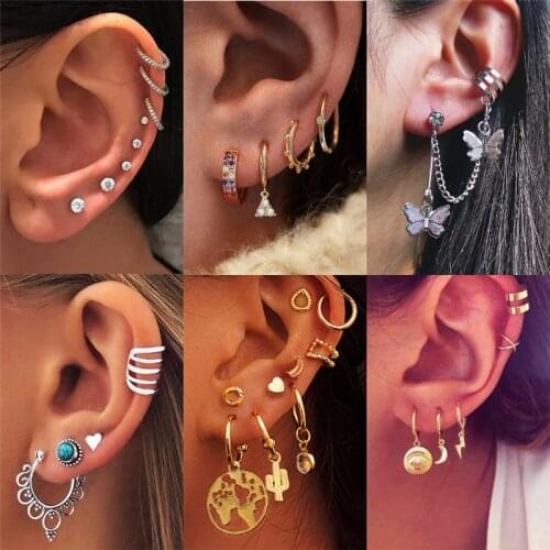 Bohemian Style Vintage Gold Color Earrings Set For Women 2020 Fashion Geometric Butterfly Earring Gift Jewelry