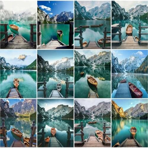 EverShine Diamond Painting Landscape Mosaic Kits Diamond Embroidery Full Square Mountain Cross Stitch Boat Picture Rhinestones