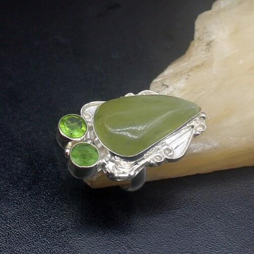 Gemstonefactory Jewelry Big Promotion Single Unique 925 Silver Green Quartz Topaz Charms Women Men Gifts Rings 8# 20212697