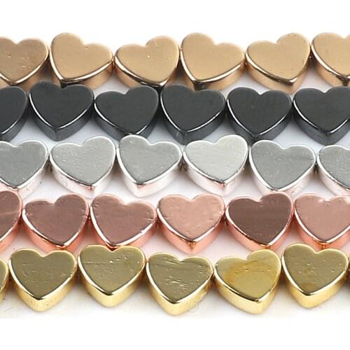 Hot DIY 5x6MM Gold Black Silver Color Hematite Stone Love Heart Metal Loose Beads For Craft Bracelet Jewelry Findings Making