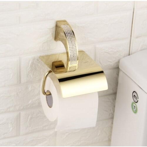 Czech Crystal Gold Chrome Bathroom Toilet Paper Holder Wall Mount Tissue Roll Hanger Copper Bathroom Accessories Kitchen Holder