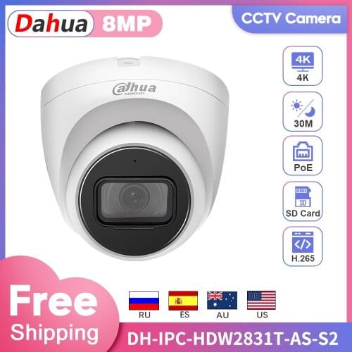Dahua 8MP 4K Ip Camaera IPC HDW2831T-AS-S2 Starlight Outdoor Surveillance Video Securite видеонаблюдение IR 30M IVS IP67 камера