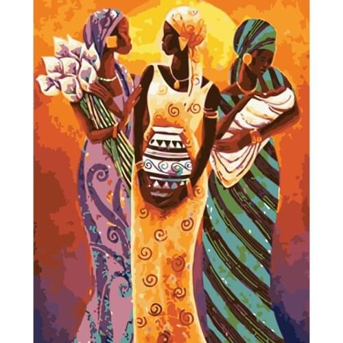 Painting By Numbers DIY Dropshipping 40x50 60x75cm Three African beauty women Figure Canvas Wedding Decoration Art picture Gift