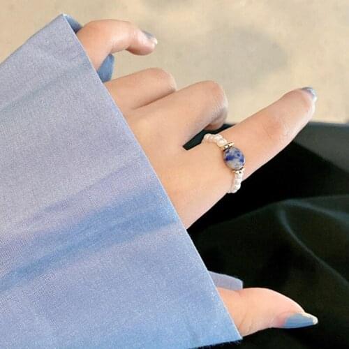 Gothic Natural Stone Rings for the Women in the Pary Fashion Small Freshwater Pearl Beads Rings Adjustable Birthday Barty Gifts