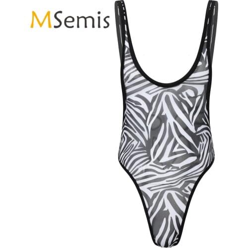 Swimwear Mens Swimsuits Black Male Sheer Mesh Zebra Jumpsuit Romper Singlet Bodysuit Underwear