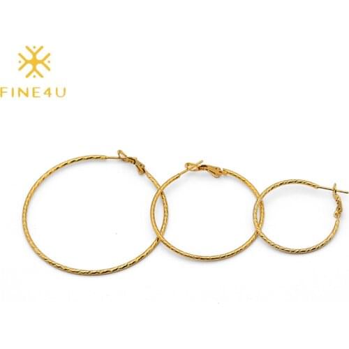 FINE4U E238 Round Twisted Hoop Earrings Gold Color Stainless Steel Post Lightweight Hoops for Women and Girl