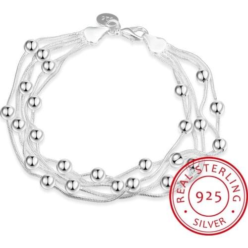 LEKANI 925 delicate silver bracelet, 925 Sterling Silver Fine jewelry Five Line Balls Bracelet bangles Pulseiras de Prata