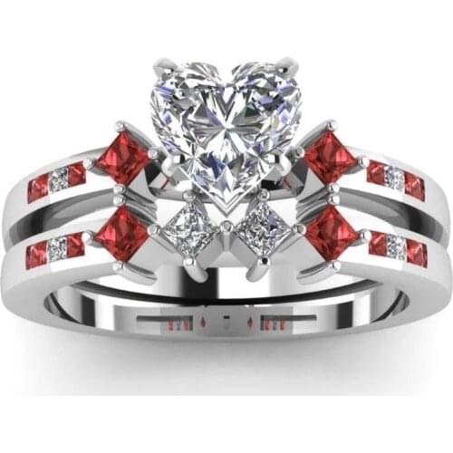 Fashion Women Rings Alloy Rhinestone Heart Shaped Rings Bridal Wedding Engagement Bands Valentine Day Gift Lady Jewelry