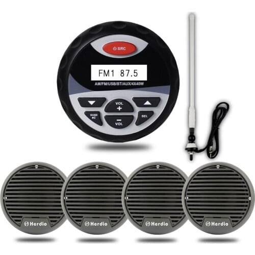 Marine Stereo Boat Audio Waterproof Radio FM AM Bluetooth USB MP3 Player 3'' 2 pairs Motorcycle Mini Speakers With Radio Aerial