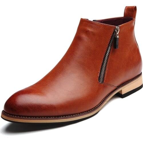 2020 Men Boots Comfortable Black Winter Warm Waterproof Fashion Ankle Boots Casual Men pu Leather Snow Boots Winter Shoes mj