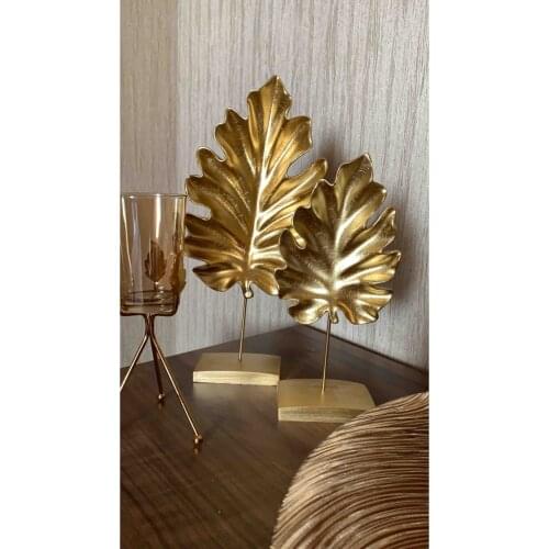Set of 2 Sycamore Leaf Gold figurine office home decoration desktop decor handmade crafts sculpture Modern art room decor kawaii room decor home kawaii accessories desk cute room decor mushroom