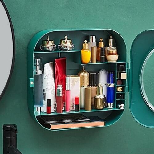Bathroom Wall-mounted Makeup Holder Round Cosmetic Storage Box Jewelry Organizer for Women Skin Care Beauty Rack