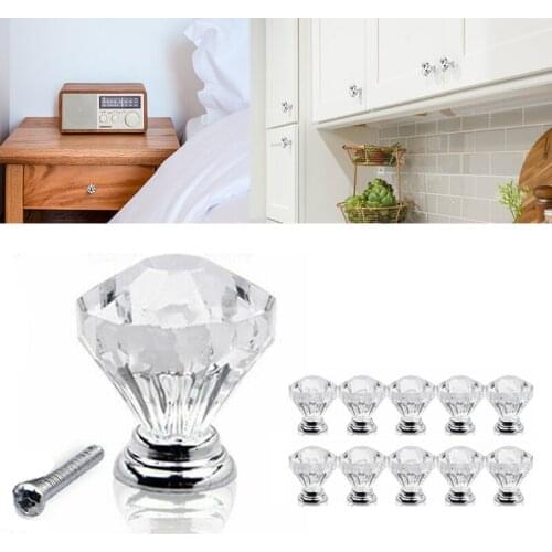 10Pcs Clear Acrylic Diamond Shape Crystal Handle Wardrobe Store Window Single Hole Drawer Home Hardware
