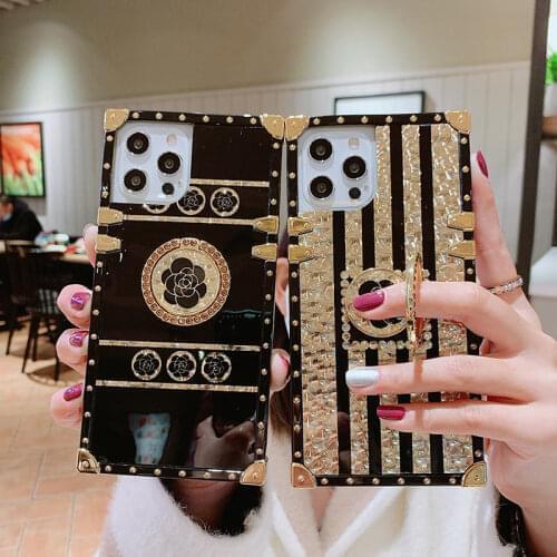 Luxury Diamond 3D Ring Bracket Flowers Pattern Phone Case For LG K61 K51 Stylo 7 5G 4G Stylo 6 5 4 Square Silicon Bling Cover