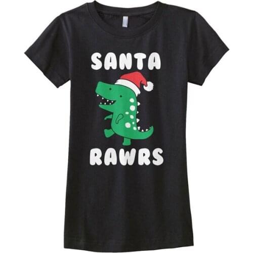 Santa Rawrs Dinosaur Christmas Girls Fitted T-Shirt Christmas