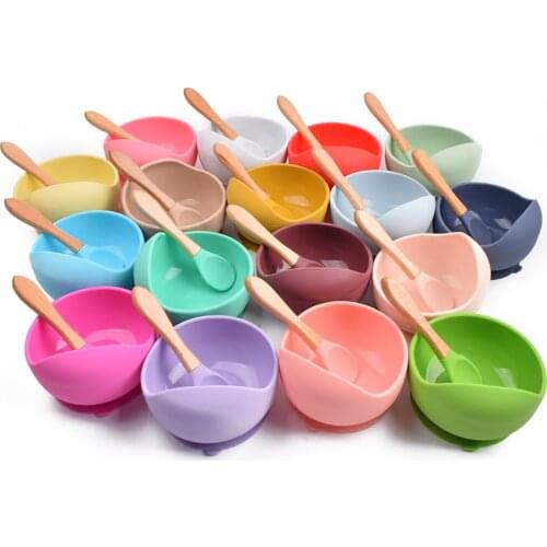 1Set Silicone Feeding Tableware for Kids Waterproof Suction Bowl With Spoon Childrens Dishes Kitchenware Baby plate food Stuff