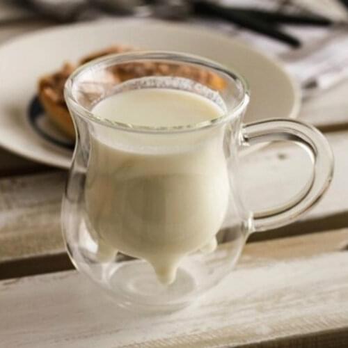 Cute Milk Mug Double Layer Heat-resistant Glass Cow Cup Clear For kids Drink Water Juice Coffee Mugs Container WJ112116