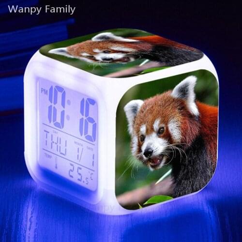 2020 New Cute Raccoon alarm clock 7 Color Glowing LED Digital Alarm Clock For Kids room Night Light Clock Watches