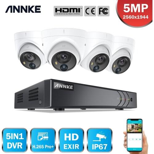 ANNKE 8CH 5MP Lite Video Security System 5IN1 H.265+ DVR With 4X 5MP HD Dome Outdoor Waterproof PIR Camera Surveillance CCTV Kit