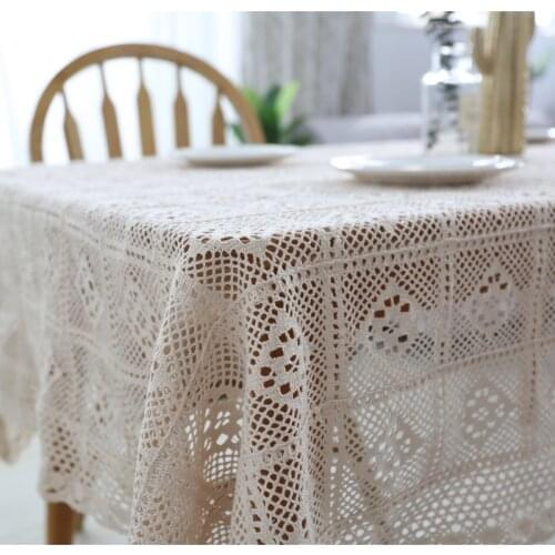 Cotton Crochet Lace Cutout Tablecloth Pastoral Home Romantic Wedding Party Coffee Table Decorative Cover Cloth Rectangle