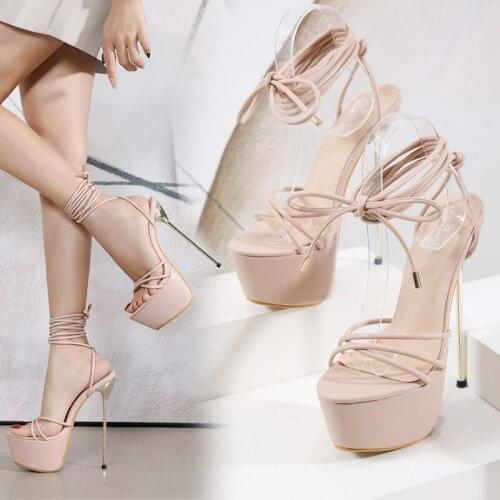 Women Pumps Shoes Sexy 17CM Thin Stilettos Fashion 2021 Summer New Ultra High Heel Waterproof Platform Frenulum Sandals