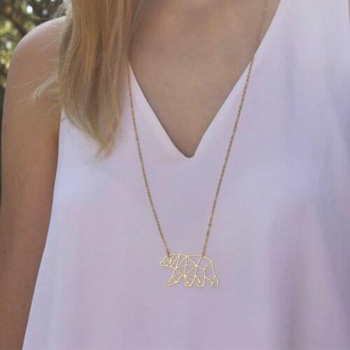Party jewelry stainless steel bear necklace hollow geometric polar bear pendant animal personality men and women holiday gifts