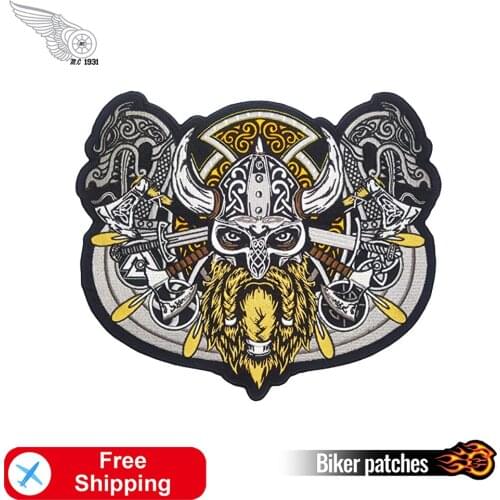 Viking War God Odin Embroidered Patch Iron on Back Patches Large for Jackets Tactical Military Appliques Biker Motorcycle Badges