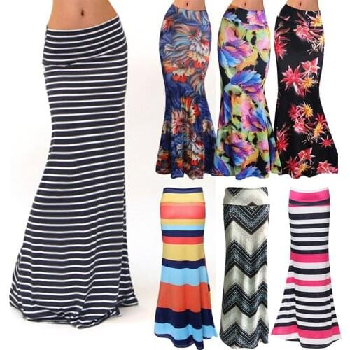 Retro Gothic Mermaid Skirts For Women Floral Print High Waist Long Fishtail Ruffles Elastic Sexy Female Summer Spring Autumn New